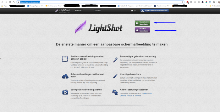 screenshot maken - screenshot van de homepage van Lightshot